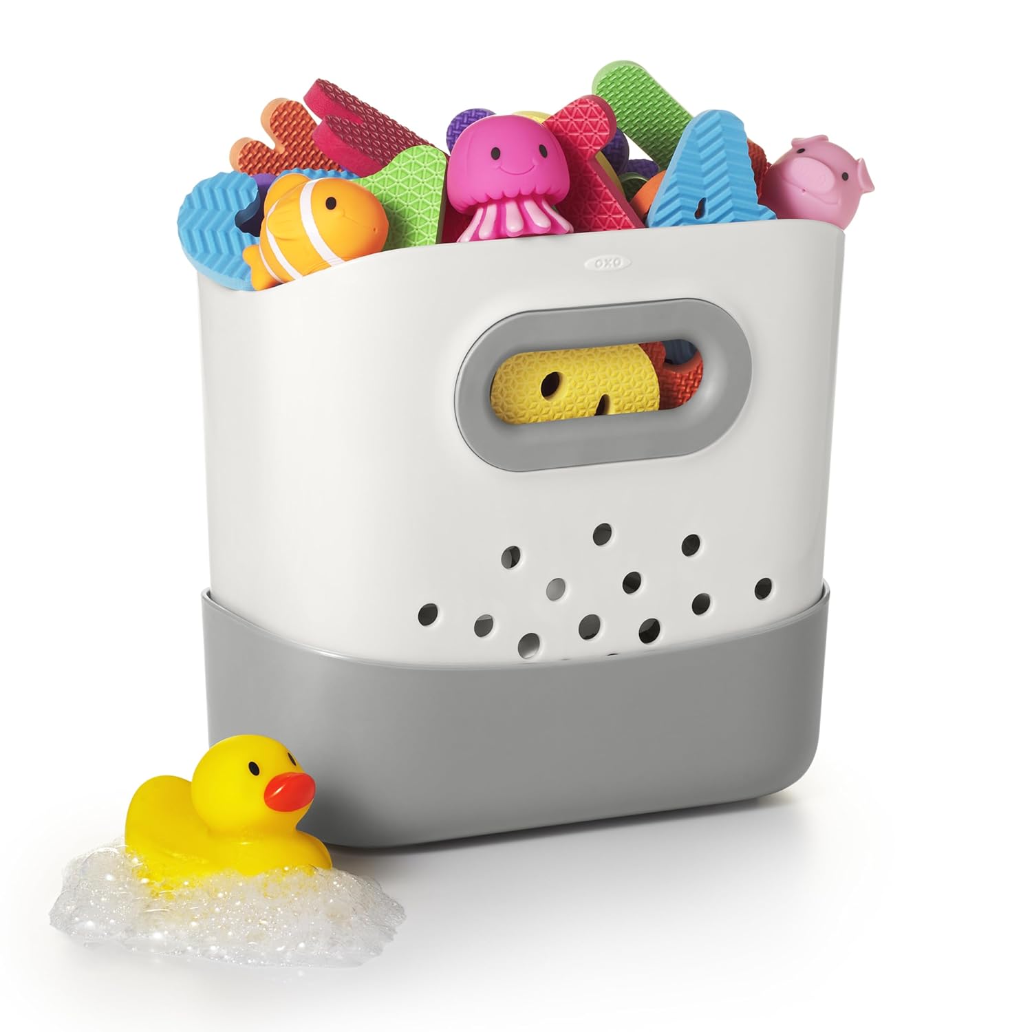 OXO Tot Stand Up Bath Toy Storage Organizer, 7.1 L, Large Capacity Bin for Baby Bath Essentials - Gray