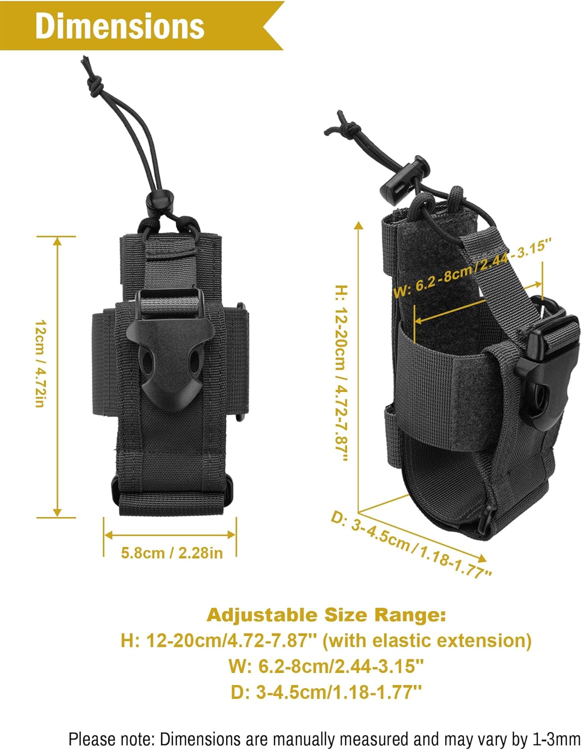 Radio Holster MOLLE Radio Pouch Universal Walkie Talkie Pouch | Horizontal & vertical carry for belt vest backpack