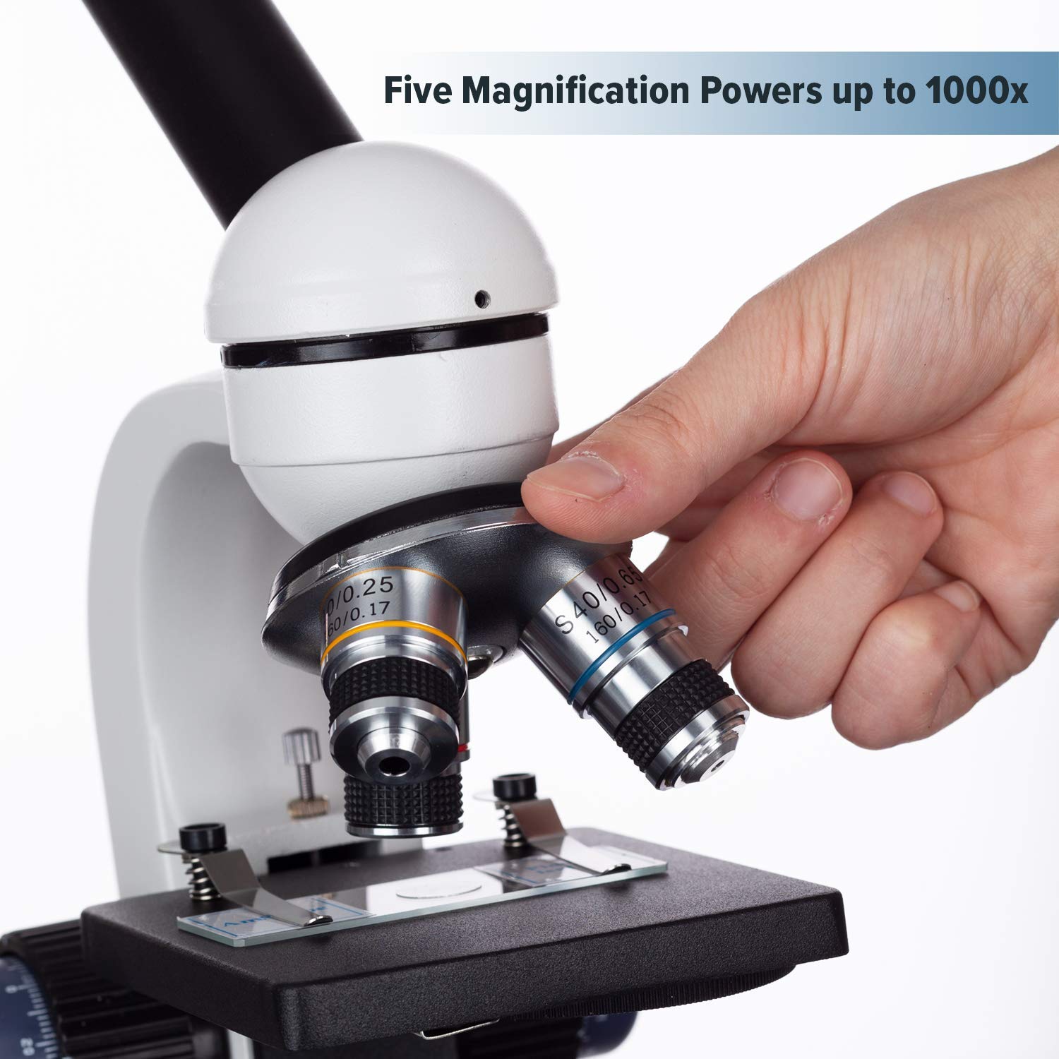 M150C-PS25 Series Portable Monocular Compound Microscope - 1000X | 40X-1000X Magnification Range Compound Biological