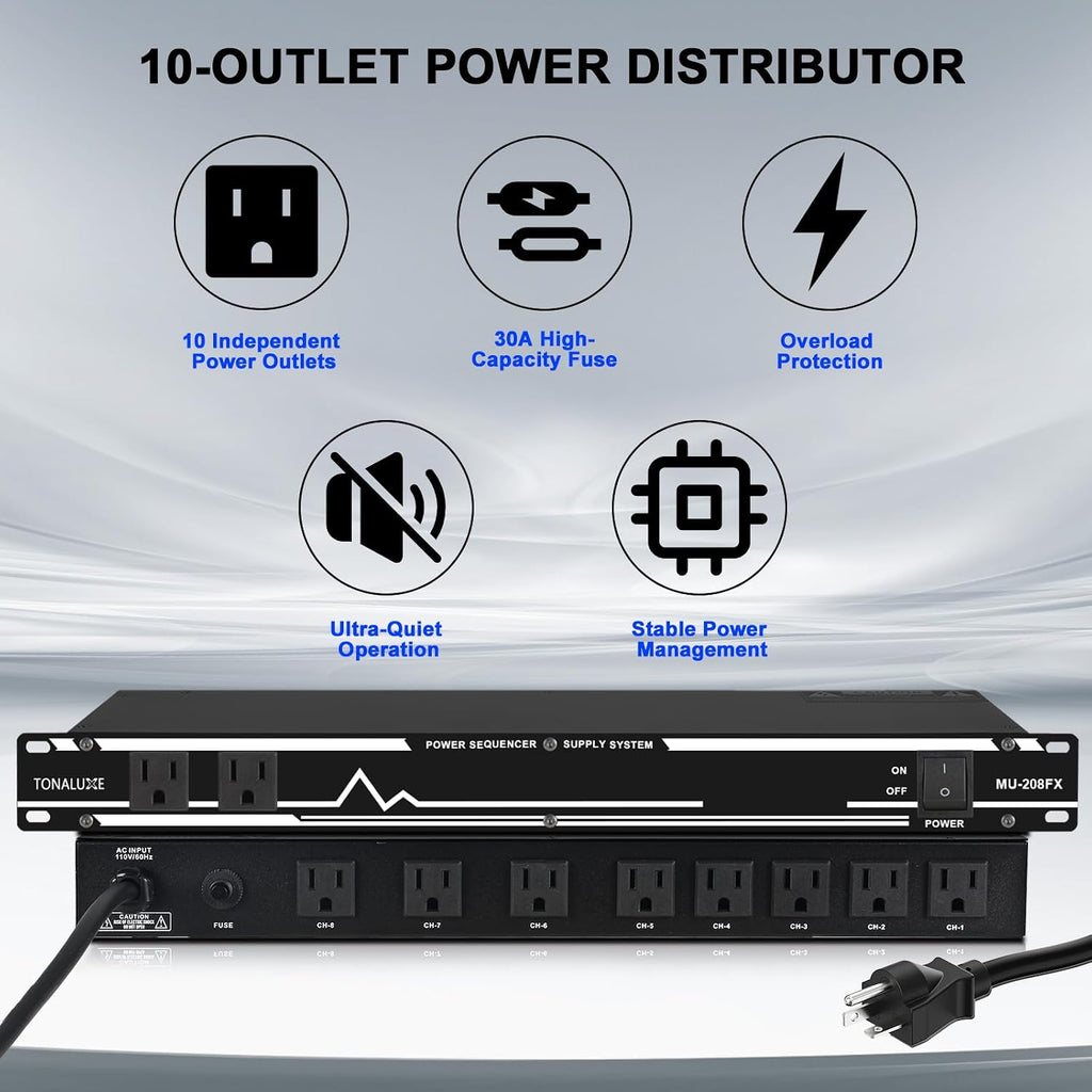 Power Conditioner for Audio Equipment, 10 Outlets 30A Rack Mount Audio Digital Pro Power Supply Controller Regulator