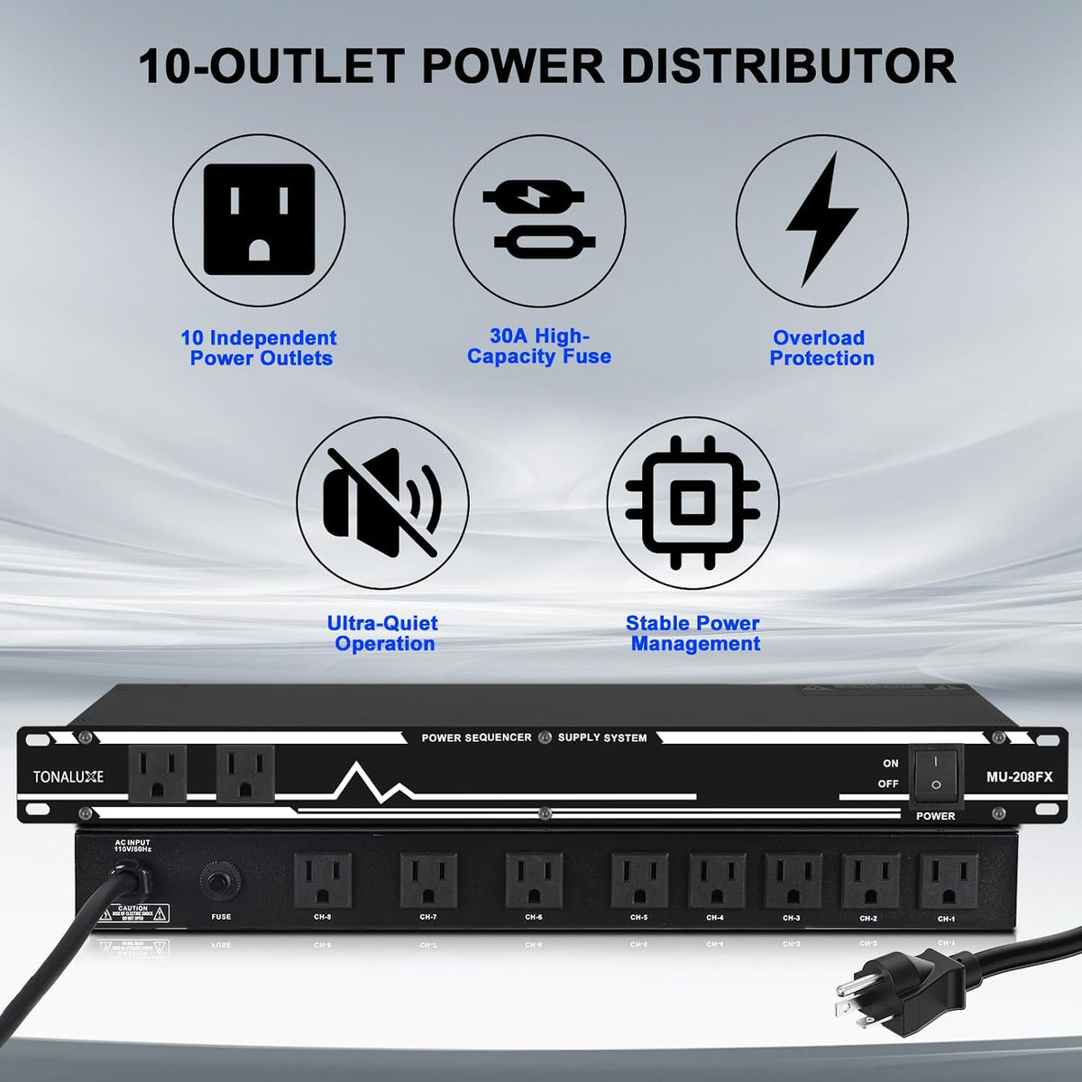 Power Conditioner for Audio Equipment, 10 Outlets 30A Rack Mount Audio Digital Pro Power Supply Controller Regulator