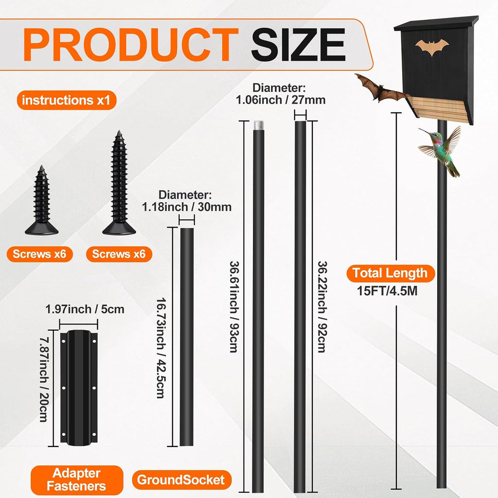 15 Ft Telescoping Bat House Pole Adjustable with Ground Socket