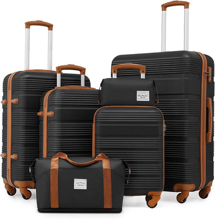 6 Piece ABS+PC Hardshell Luggage Set with Spinner Wheels, Lightweight suitcase set with TSA Lock & YKK Zipper