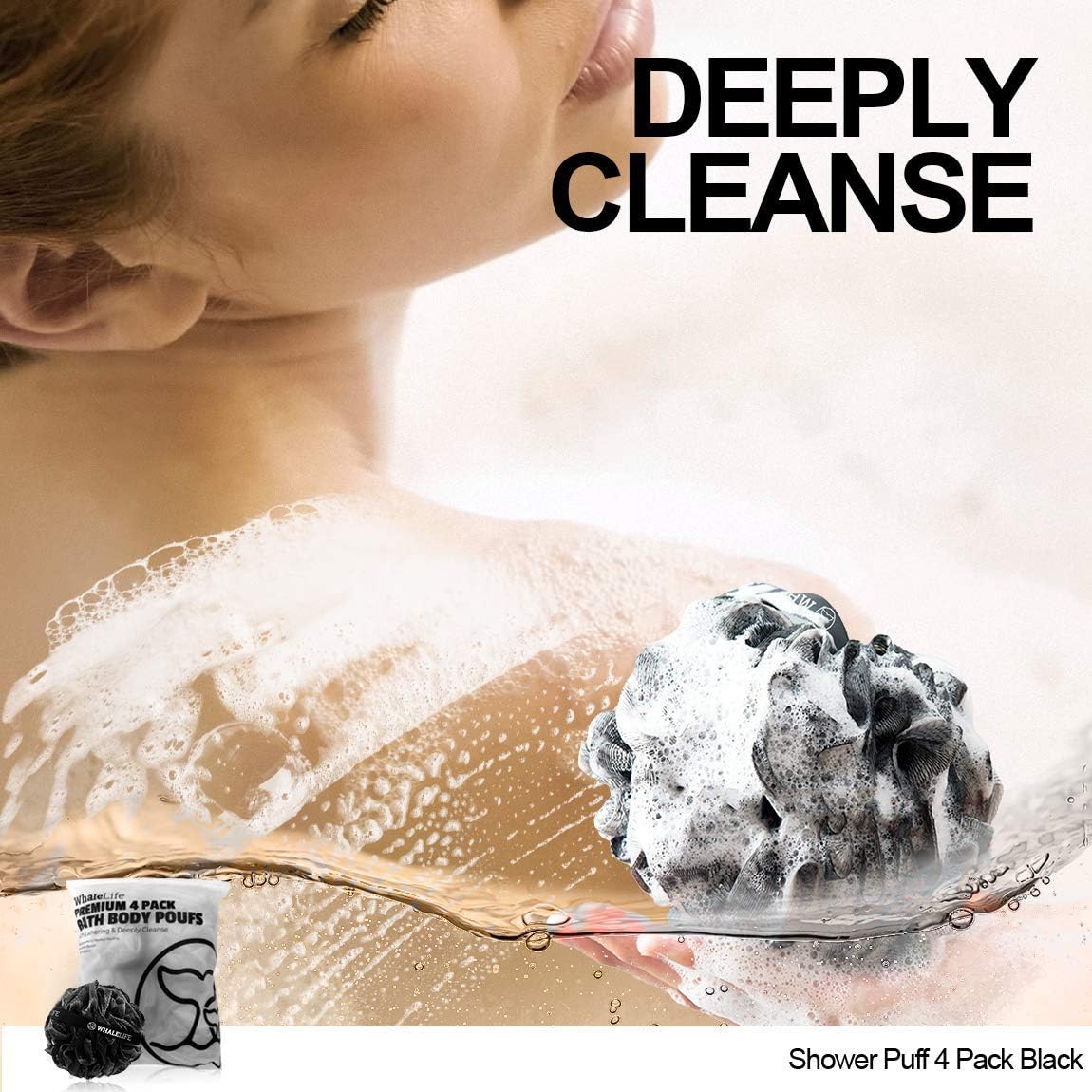 Loofah Bath Sponges - Black Gentle Exfoliating Shower Loofah for Rich Lather, Durable Mesh Body Scrubber for Men &