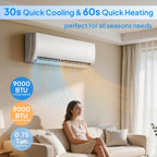 9000 BTU Mini Split AC/Heating System, 19SEER2 Inverter Ductless Wall AC Unit, Energy Efficient Air Conditioner with