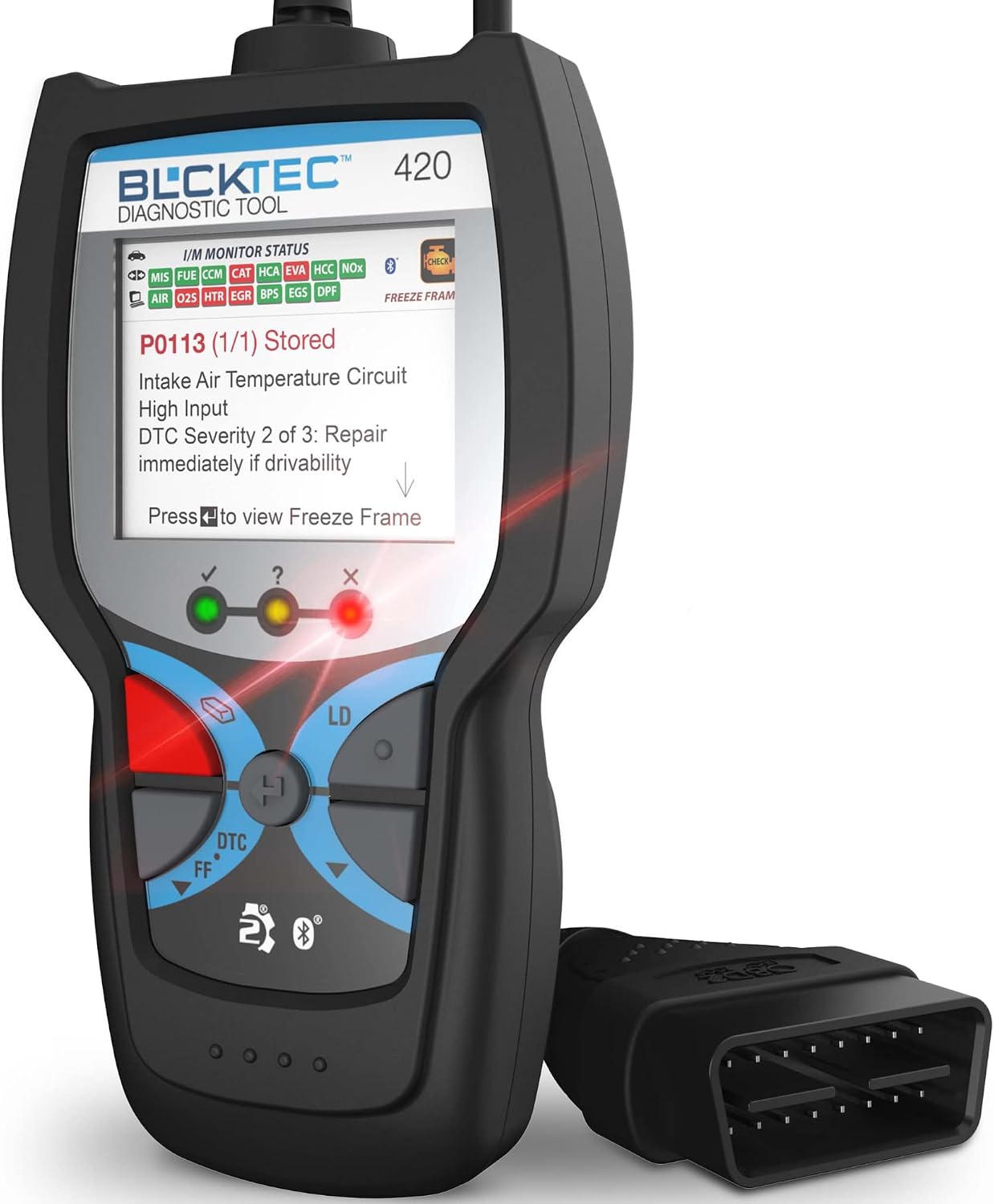 420 Bluetooth OBD2 Scanner Diagnostic Tool - Vehicle Code Reader for Car - Clears Check Engine Light - Comes with