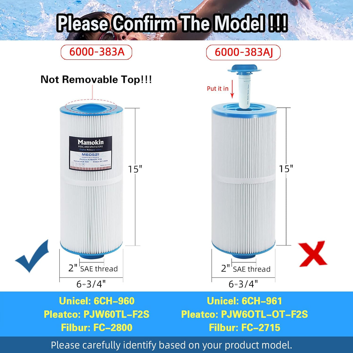 6CH-960 Spa Filter Replaces Jacuzzi Filters J-300 Series, 2 Pack
