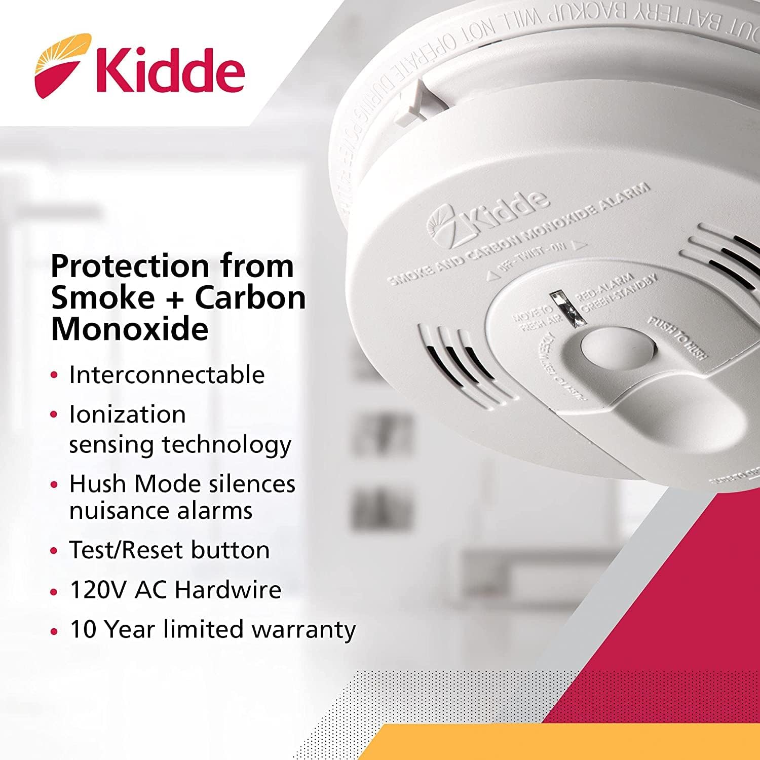 Hardwired Smoke & Carbon Monoxide Detector, Battery Backup, Interconnectable, LED Warning Light Indicators