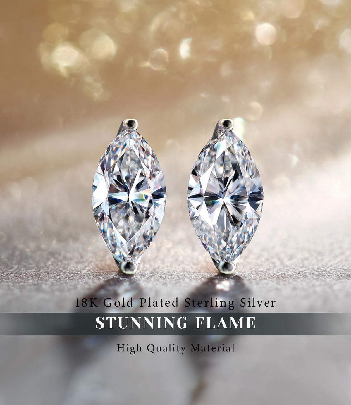 "STUNNING FLAME" Trillion-cut/Cushion-cut/Emerald-cut/Marquise-cut ... 18K White Gold Plated Sterling Silver Cubic