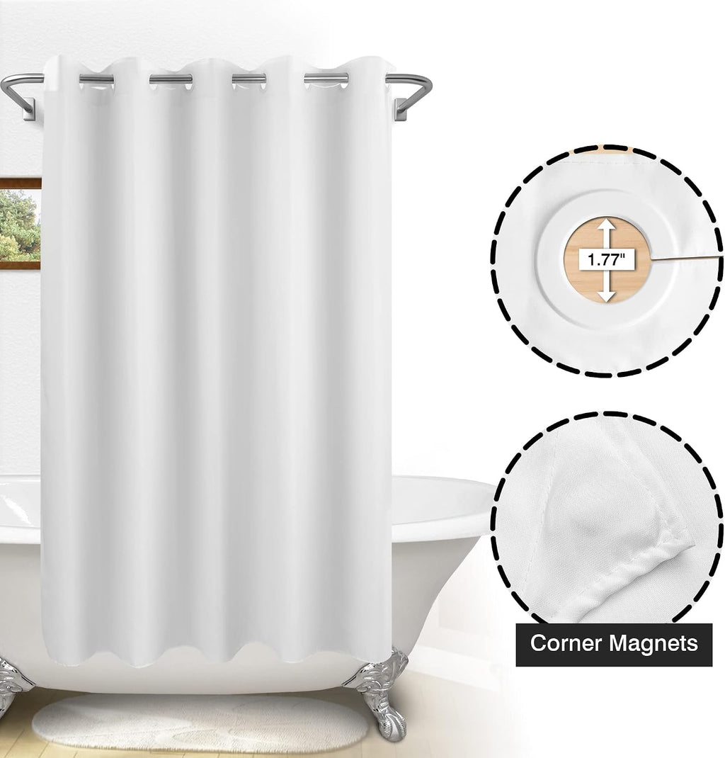 No Hook Hotel Cloth Shower Curtain White, Standard Size | Waterproof Microfiber, Bottom Magnets, Soft Washable Fabric