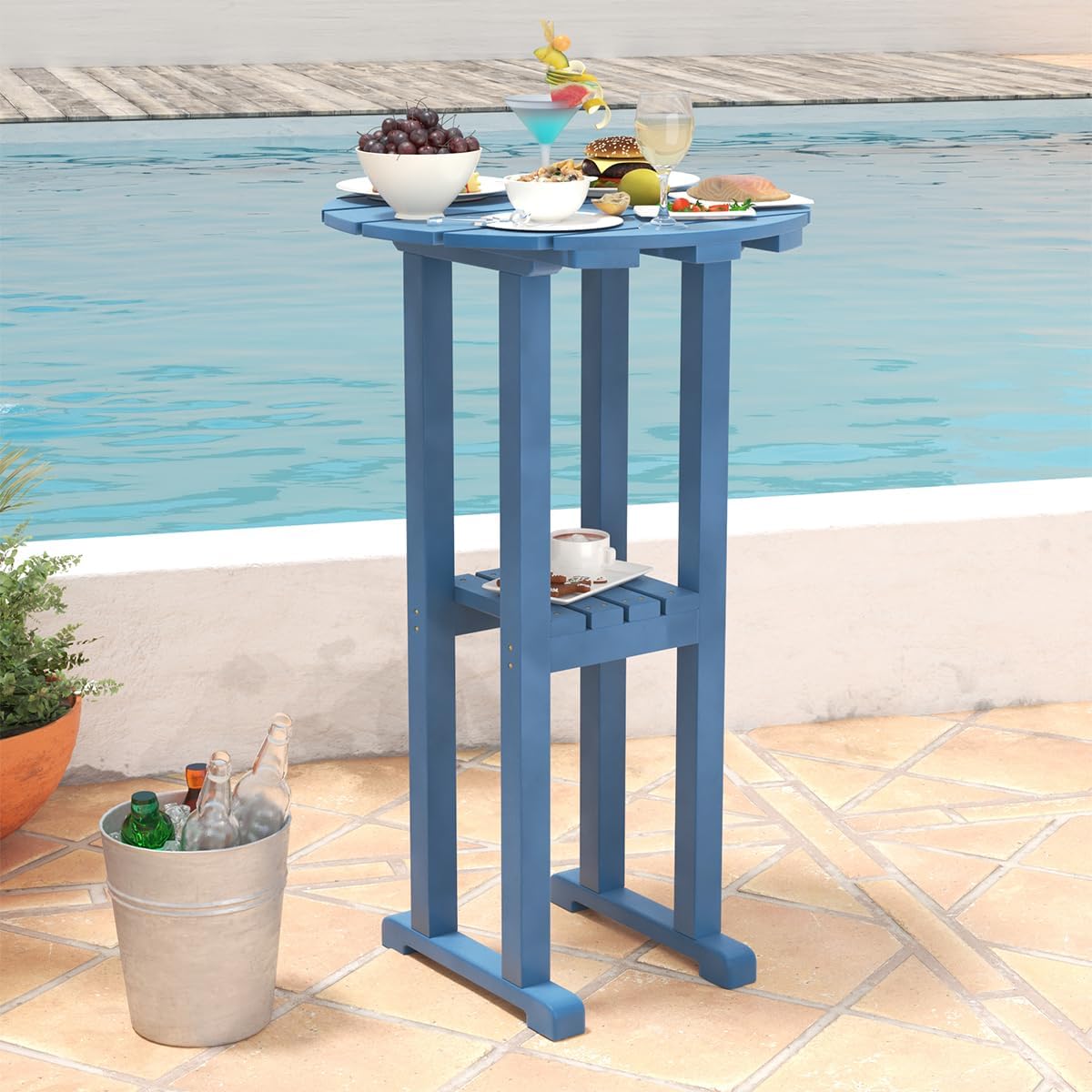 39” Height Adirondack Bar Table, Patio HDPE Round Pub Table