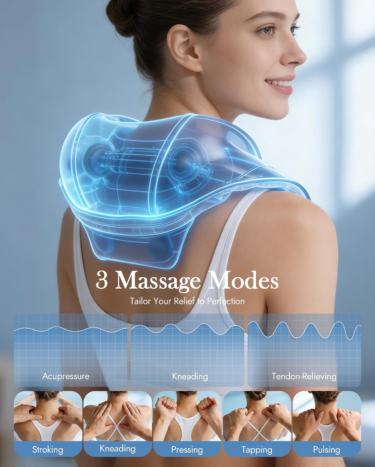 Neck Massager with Heat Cordless: Shiatsu Back Shoulder Massage Tools for Pain Relief Deep Tissue Electric 4D