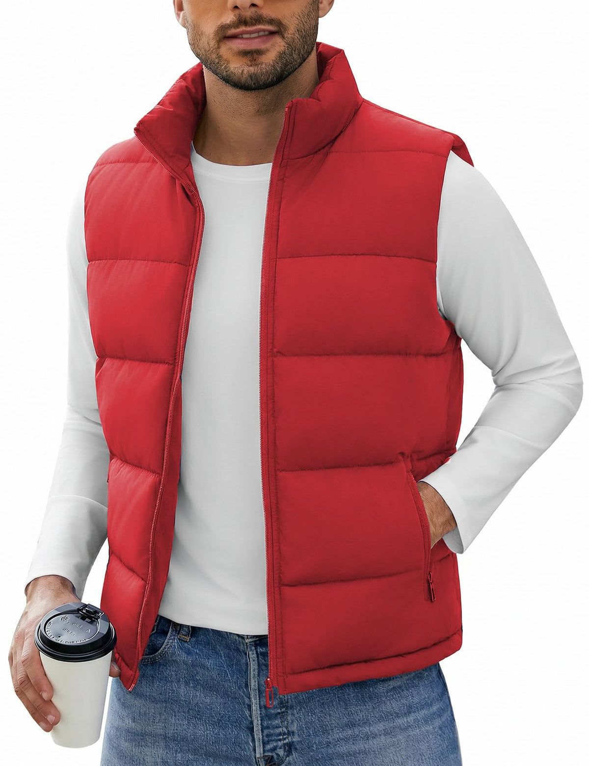 Men's Puffer Vest Casual Sleeveless Outerwear Jacket with 3 Pockets
