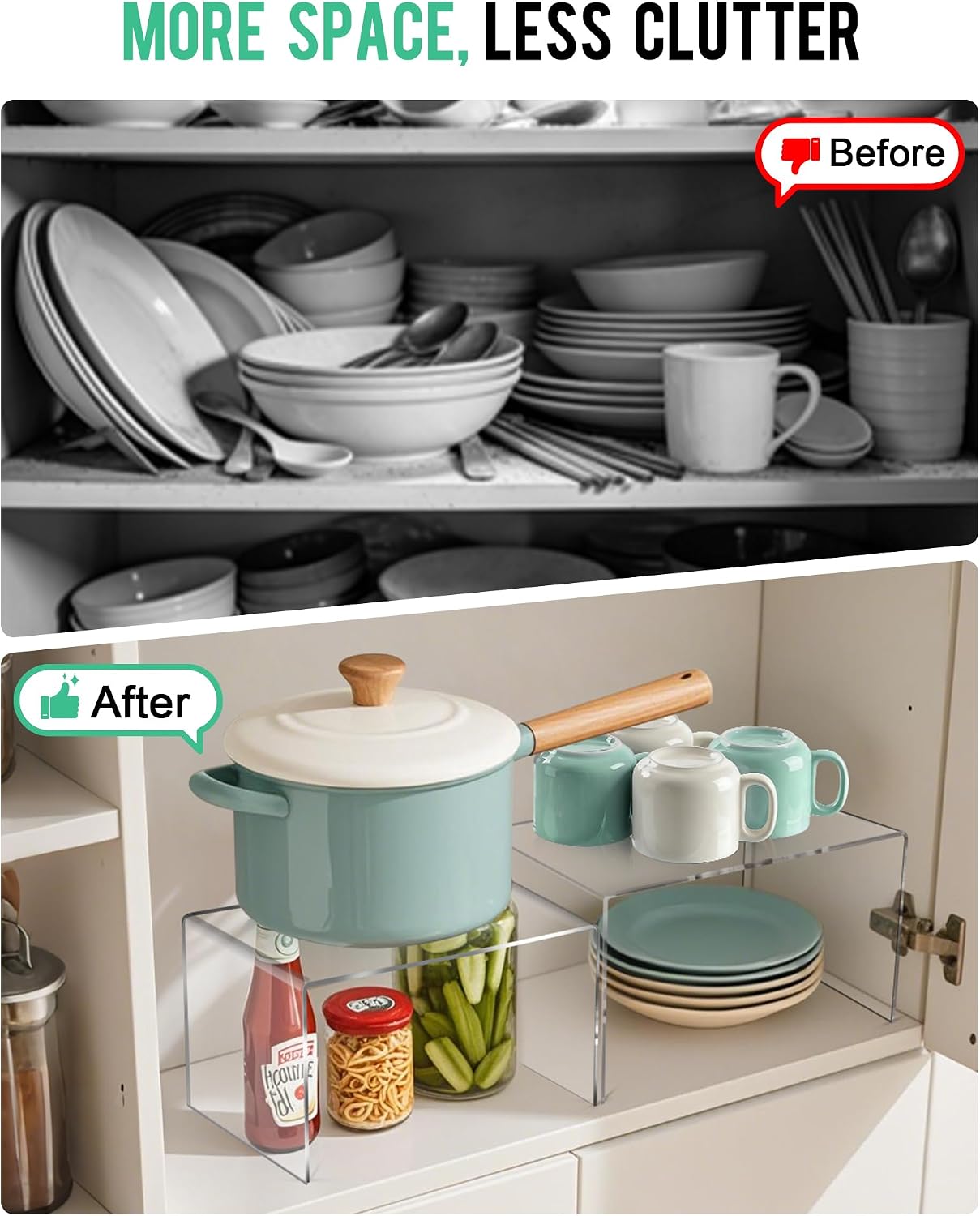 Acrylic Cabinet Organizer, Set of 2 Clear Shelf Organizer for Kitchen Pantry Organizers and Storage, Display Cabinet