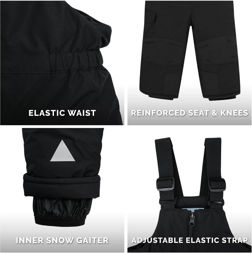 Waterproof Insulated Snow Bib Pants, Ski Overalls for Toddlers and Kids