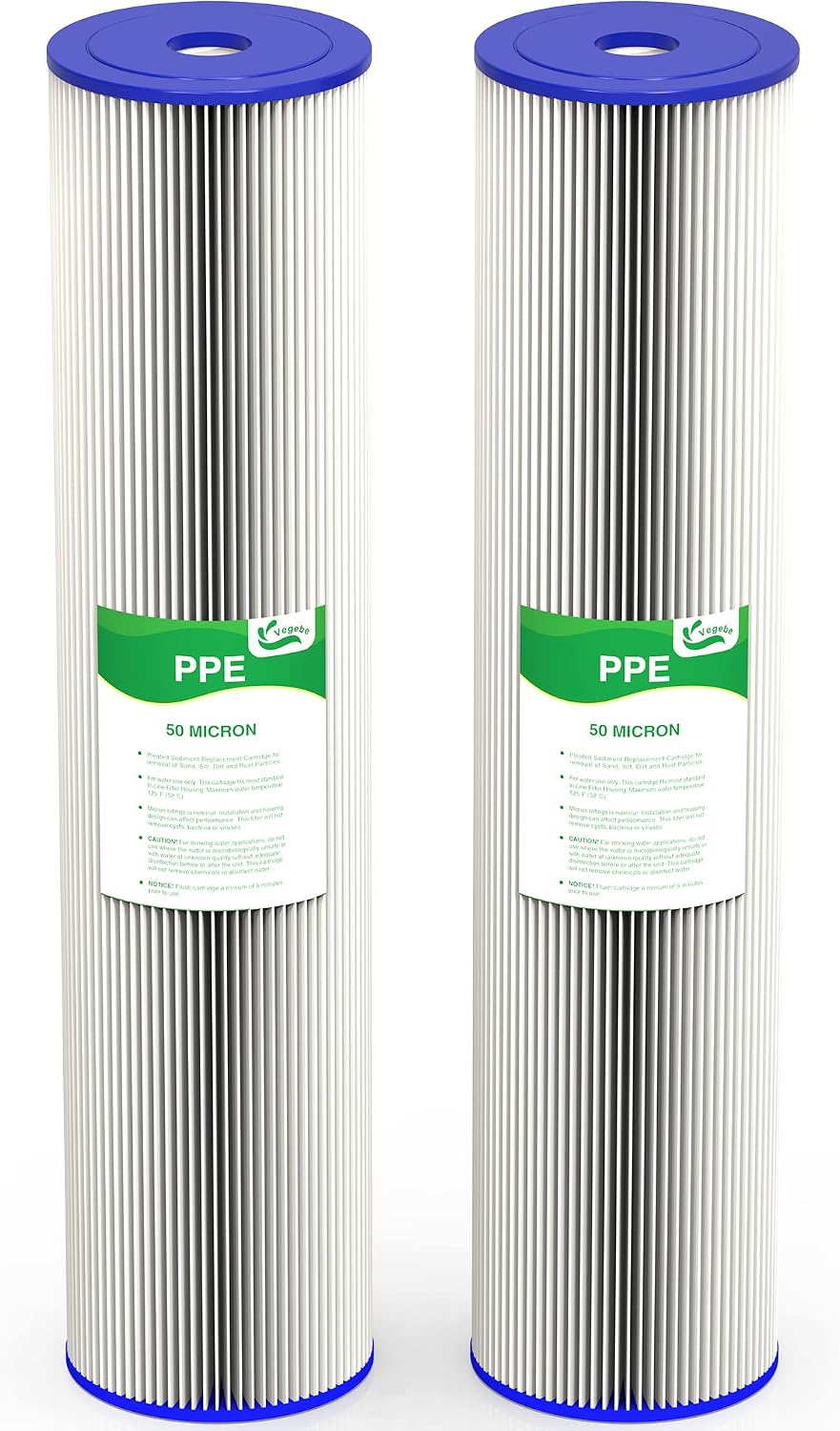 50 Micron 20-Inch Whole House Water Filter Cartridge, 2 Pack