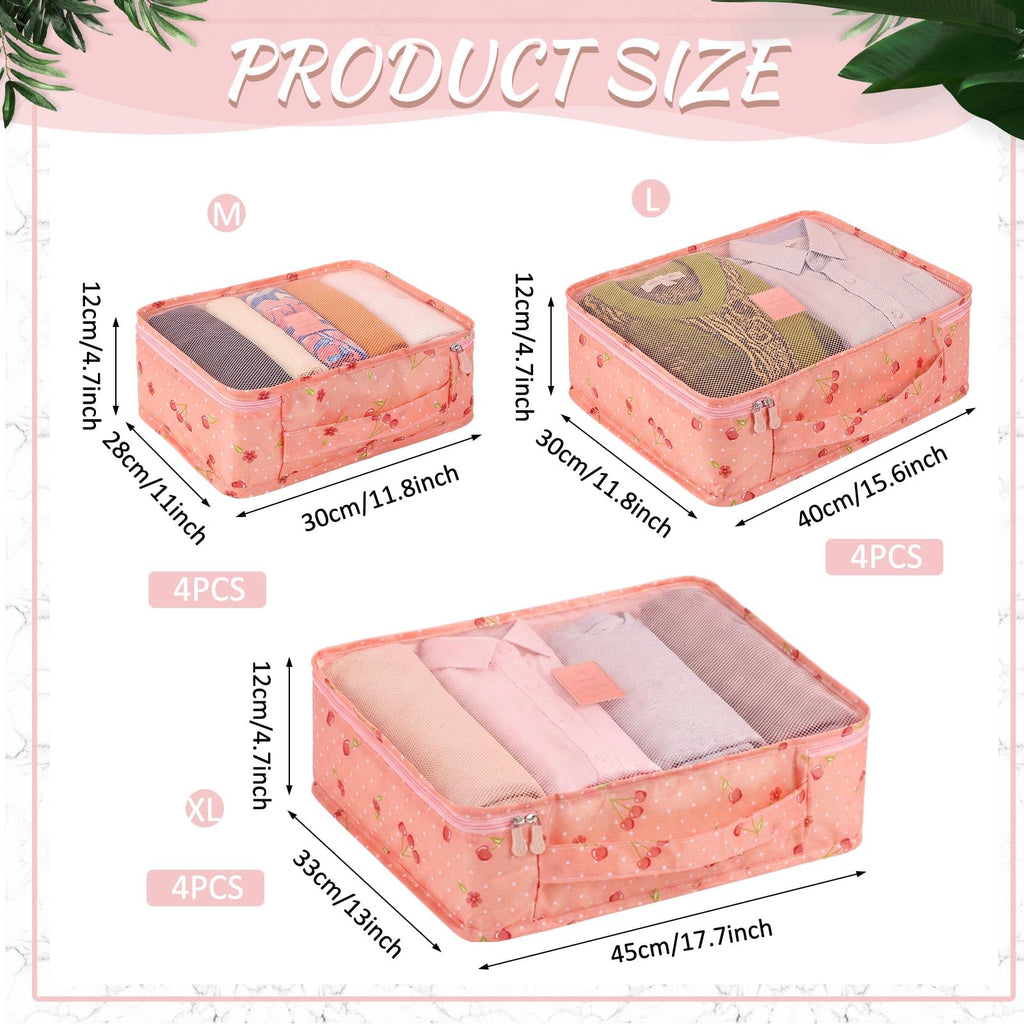 12 Pcs Packing Cubes for Travel,XL, L, M,Cherry,Pink