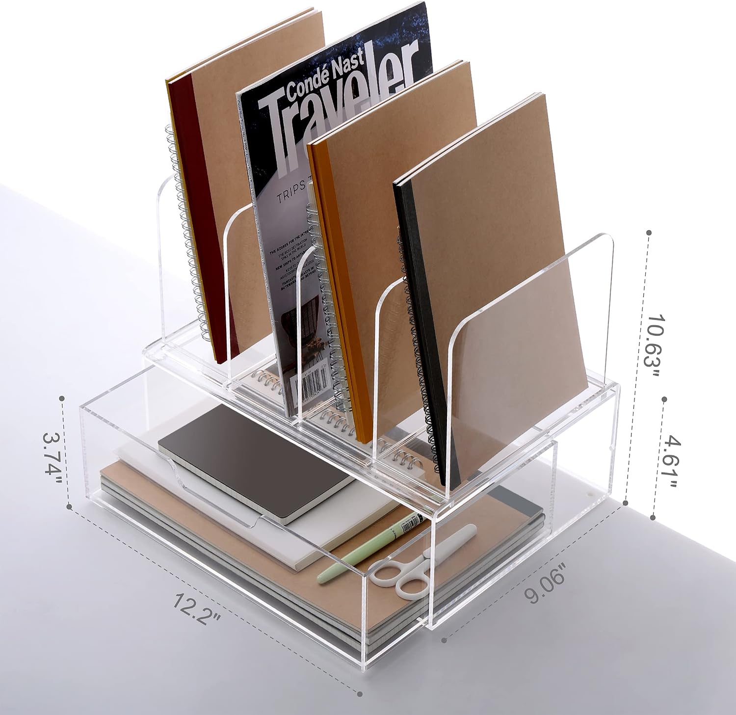 Desk Organizers and Accessories, Acrylic Desk Organizer with Drawer, Office Supplies Organization Storage, Clear