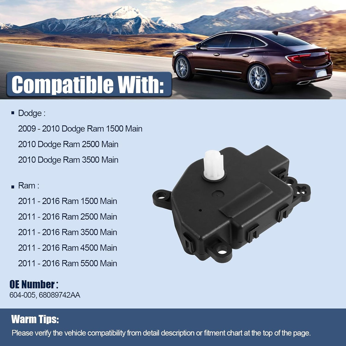 HVAC Heater Blend Door Actuator for Ram 1500 2500 3500 4500 5500 2011-2016