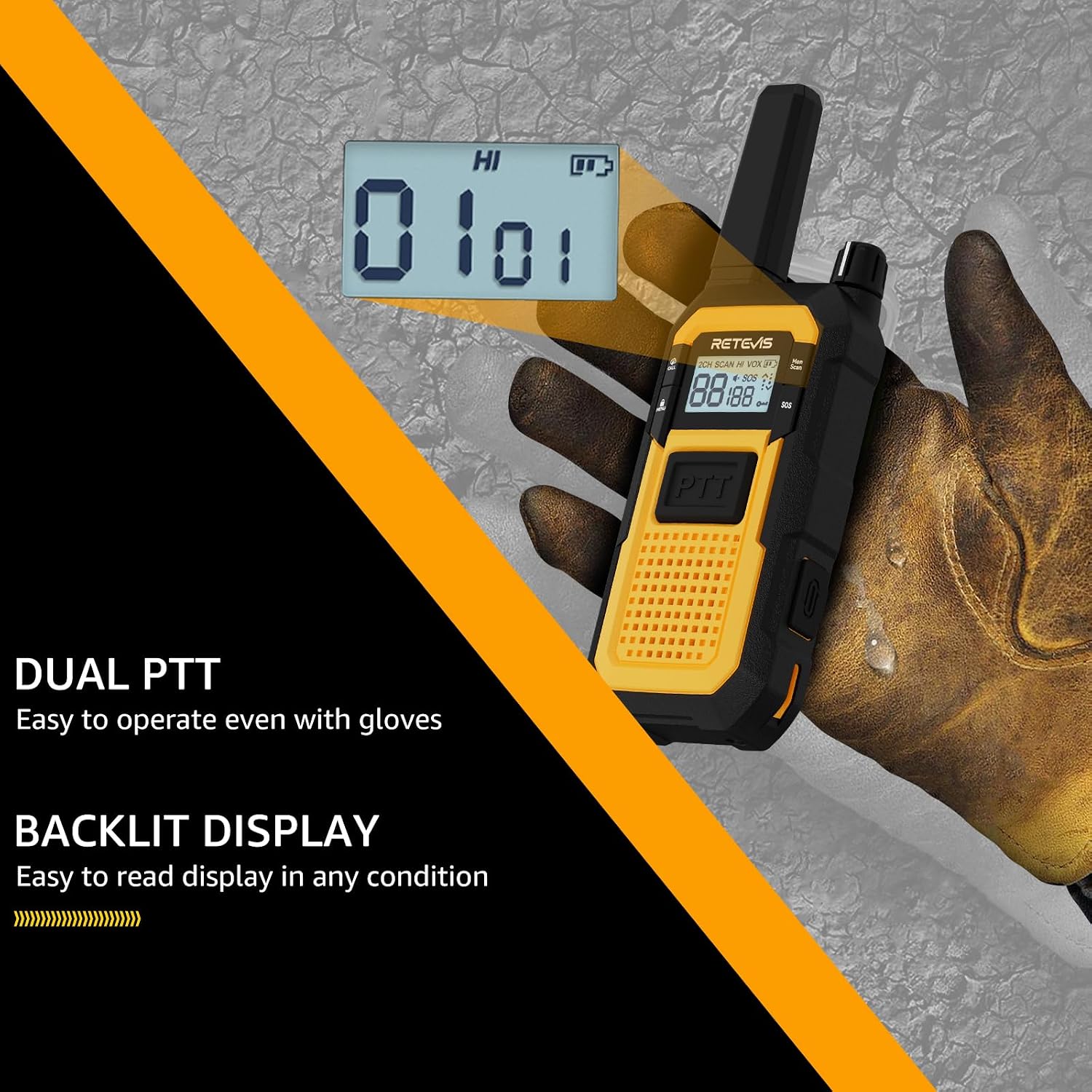 RB48 Military-Standard & IP67 Waterproof Walkie Talkies Long Range | Heavy Duty FRS Two Way Radio for Construction