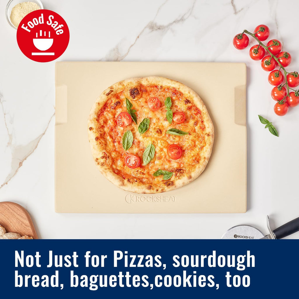 Pizza Stone for Oven and Grill, 15x12 Inch Cordierite Baking Stone with 4 Built-in Handles, 7.4lbs Heavy Duty Thermal
