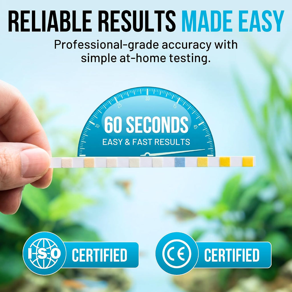 9-In-1 Aquarium Test Strips – 100 Strips for Freshwater & Saltwater | Tests pH, Nitrate, Nitrite, Hardness, Chlorine