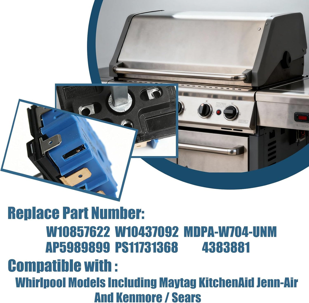 W10857622 W10437092 Upgraded Oven Range Infinite Switch Compatible With Whirlpool, Maytag, KitchenAid, Jenn-Air, Amana, Magic Chef, Admiral, Norge, Roper Replace AP5989899,4383881,PS11731368