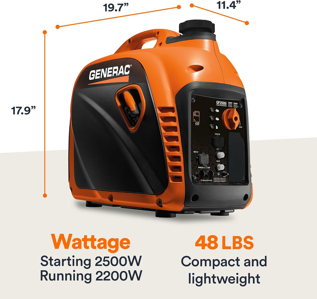 2,500 Watt Gas Powered Portable Inverter Generator, Outdoor Use | 2,200 Running Watts, Clean Power, RV, Camping, Home
