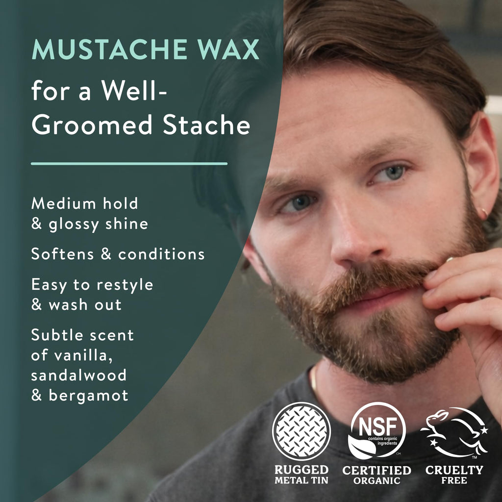 Organic Mustache & Beard Wax, Medium Hold, .75 oz Tin