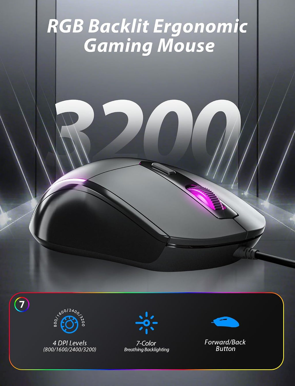 Typewriter Style Mechanical Gaming Keyboard Blue Switch, Rainbow LED Backlit Wired Computer Keyboards Mouse and Pad