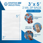3” X 5” (1000 Count) 2 Mil Clear Reclosable Zip Plastic Poly Bags