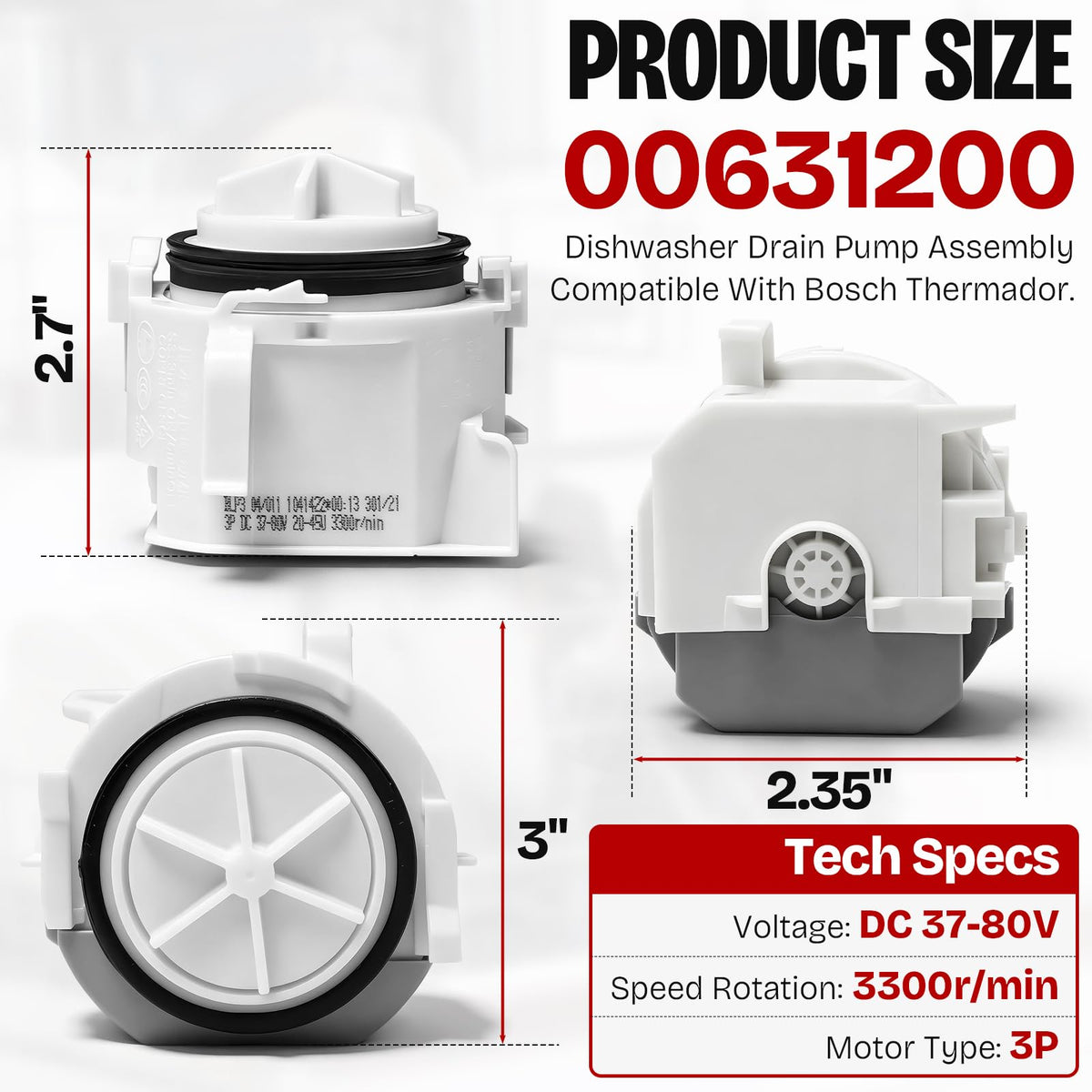 For Bosch SHE878ZD6N/18 Dishwasher Water Drain Pump Repair Component