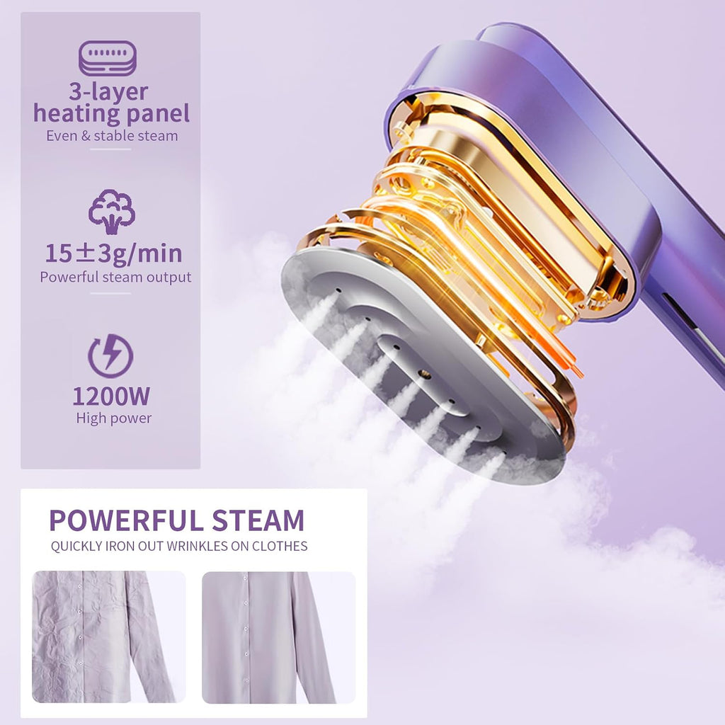 Steamer for Clothes, 2-in-1 Portable Handheld Garment Steamer & Iron with Self-Cleaning, 1200W Powerful & 30s Fast