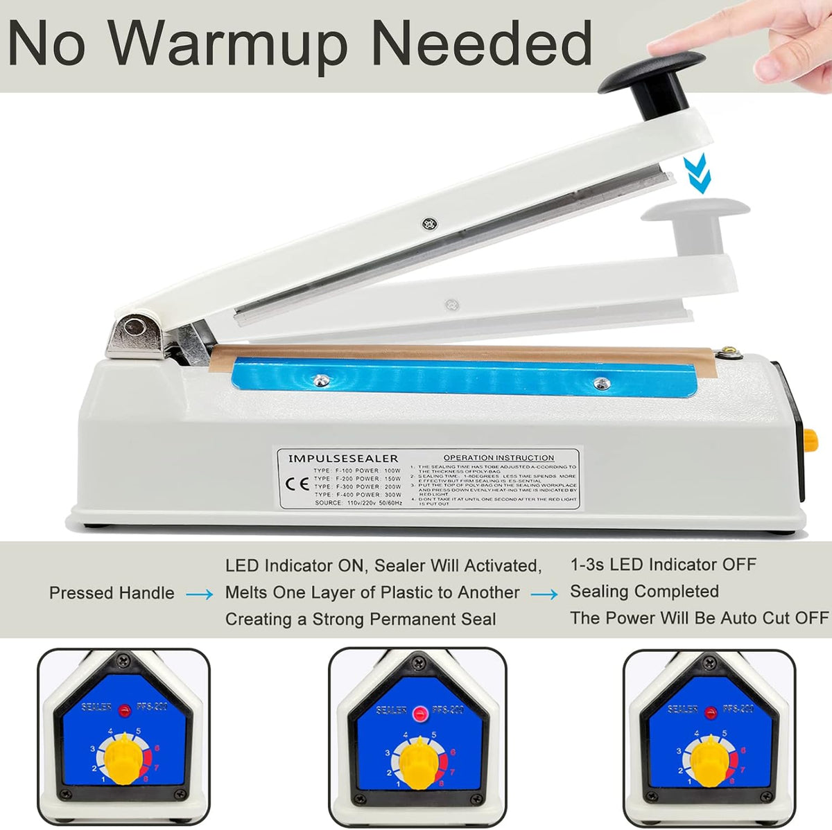 Impulse Sealer 8 Inch 5mm Heat Sealer Machine for Plastic Bags