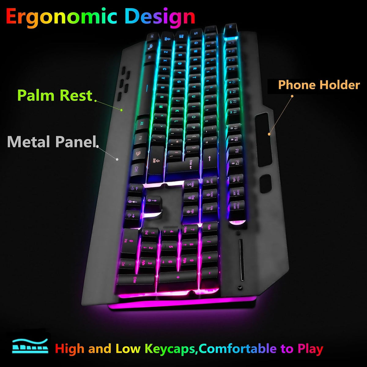 Wireless RGB Gaming Keyboard and Mouse - Rechargeable Backlit,Long Battery Life,Metal Panel Mechanical Feel with Palm