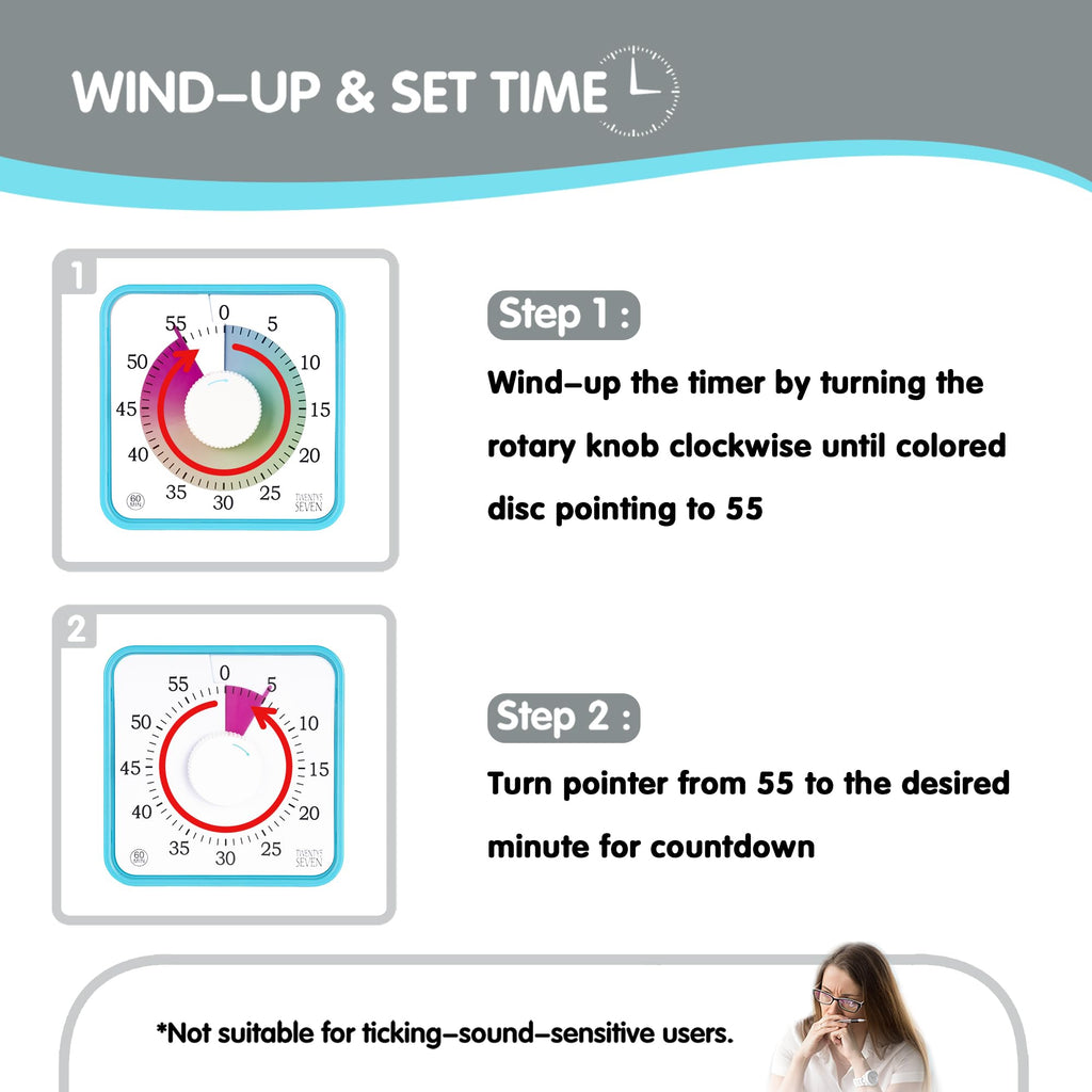 TWENTY5 SEVEN 7.5-Inch Visual Timer, Battery-Free 60-Minute Countdown Clock