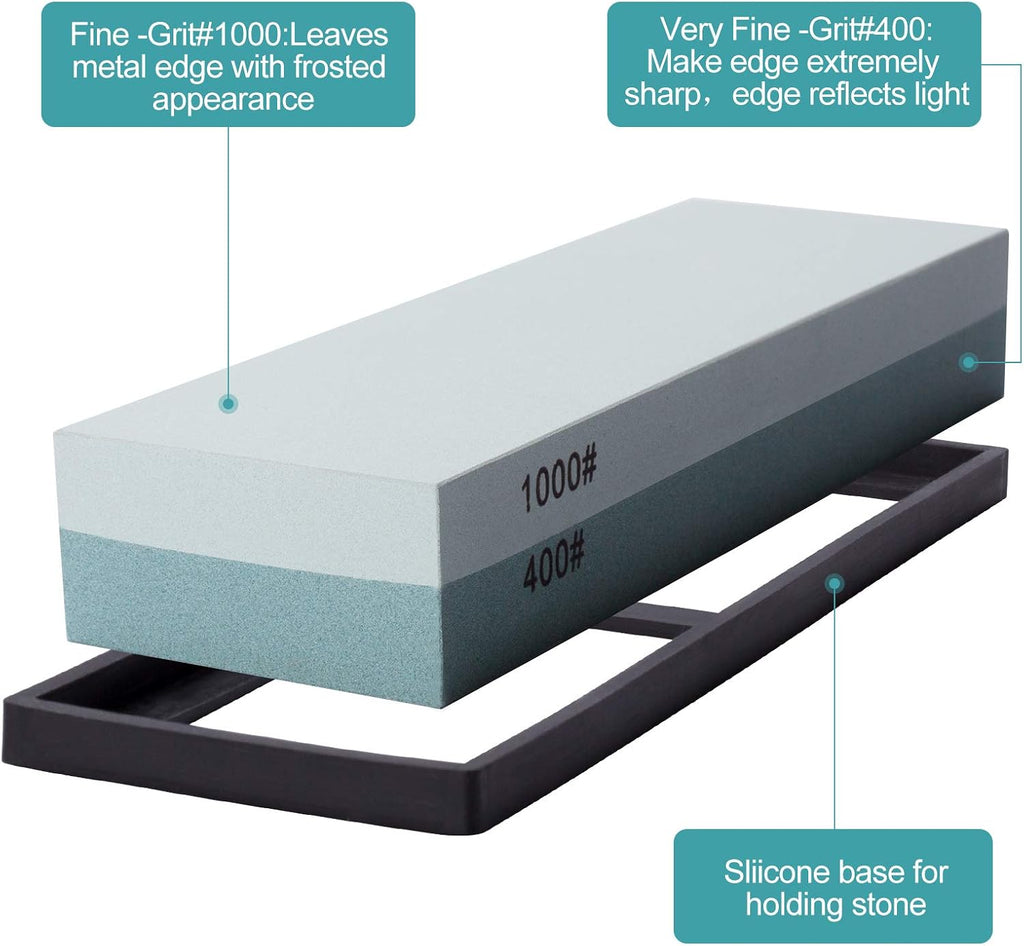 Knife Sharpening Stone 400/1000 Whetstone Sharpening Stone with Non-Slip Rubber Base for Kitchen, Hunting, and Pocket