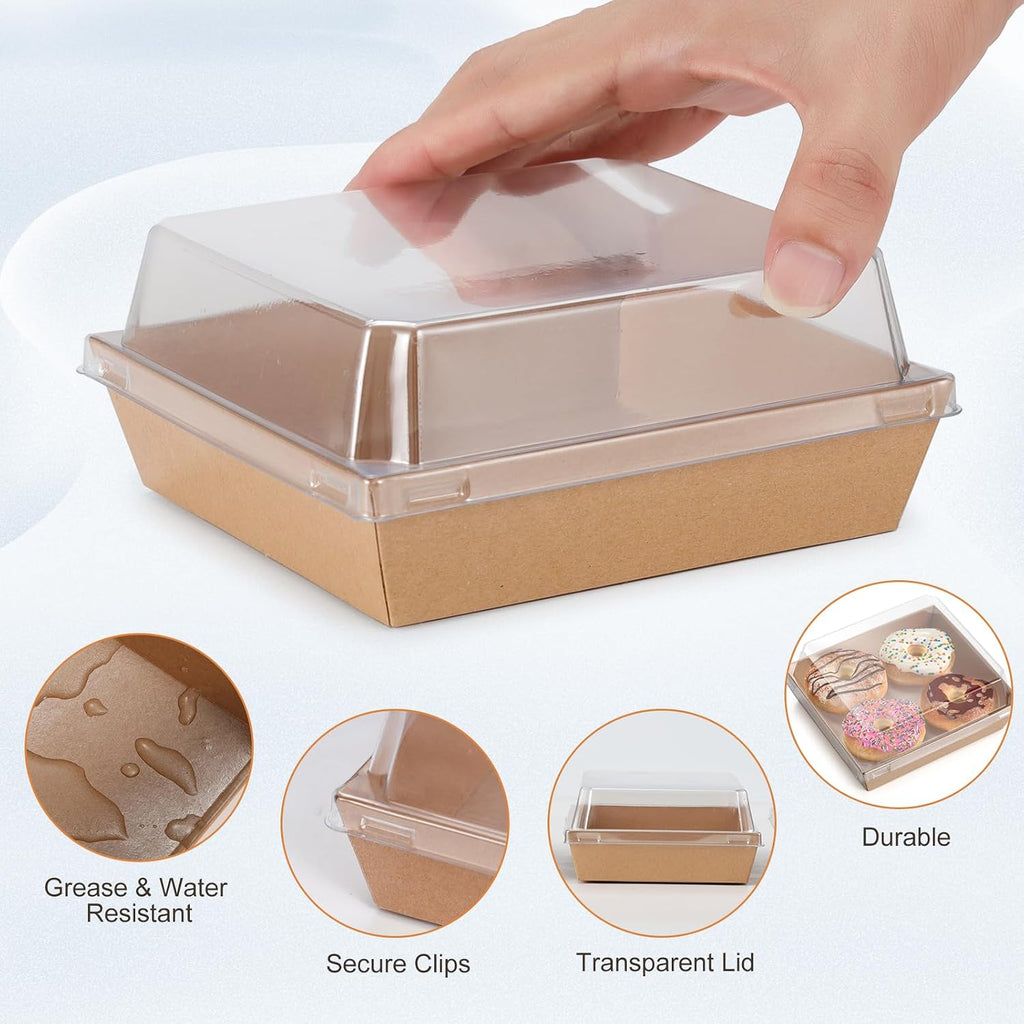 Charcuterie Boxes 20 Pack with Clear Lids, Square Disposable Paper Food Containers to Go Bakery Boxes for