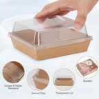 Charcuterie Boxes 20 Pack with Clear Lids, Square Disposable Paper Food Containers to Go Bakery Boxes for