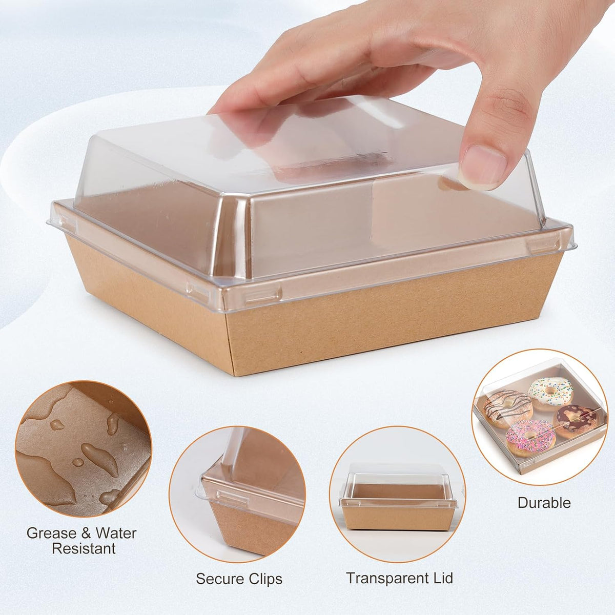 Charcuterie Boxes 20 Pack with Clear Lids, Square Disposable Paper Food Containers to Go Bakery Boxes for