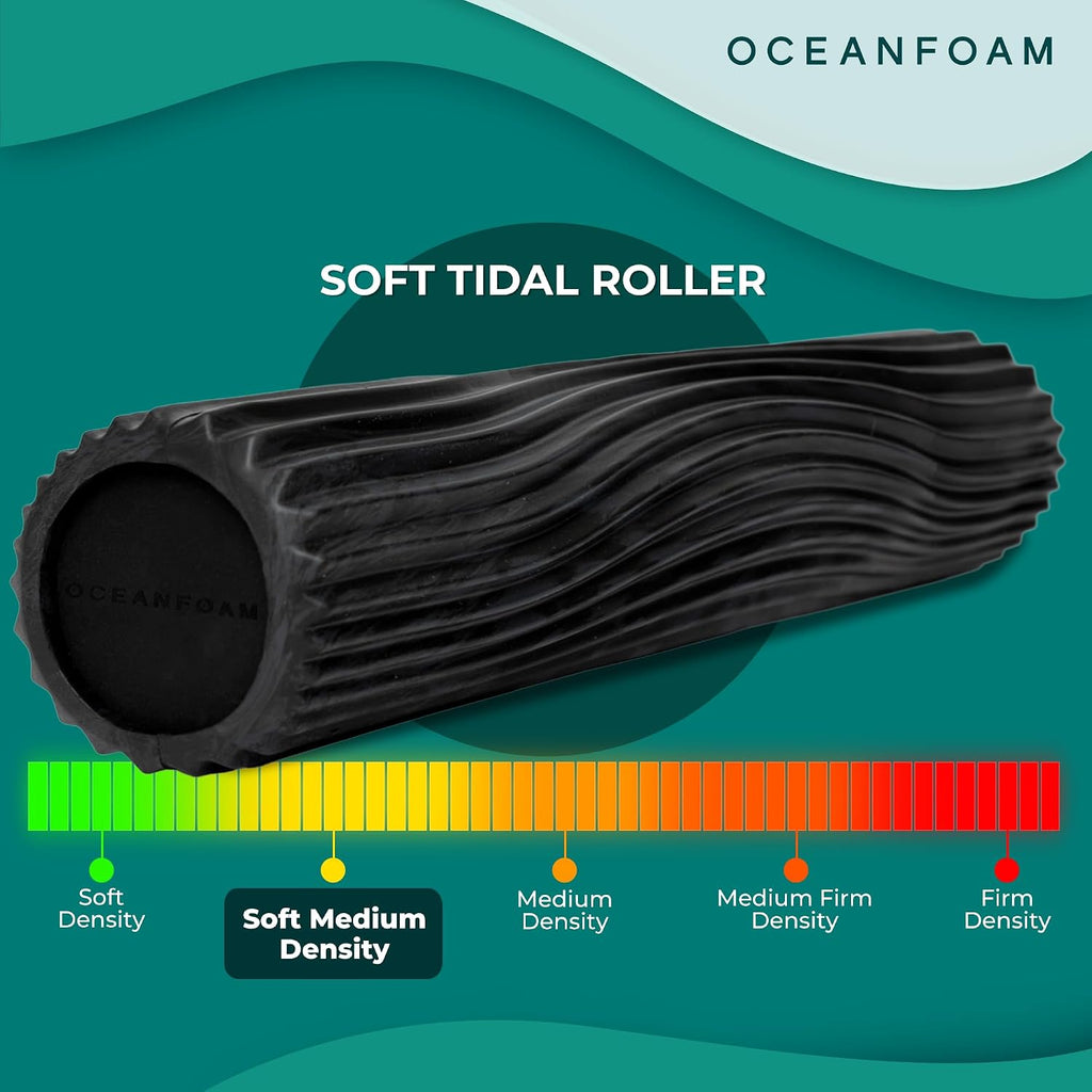 Soft Tidal Roller (Black & Charcoal Marbled) - Low Density Foam Roller for Physical Therapy, Back Pain, Exercise &