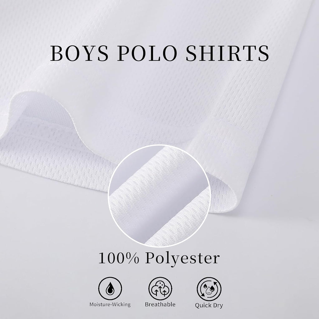 3-Pack Quick Dry Boys Polo Shirts Mesh Active Boys Uniform Shirts Age 5-16Y | Athletic Youth Polo Shirts for