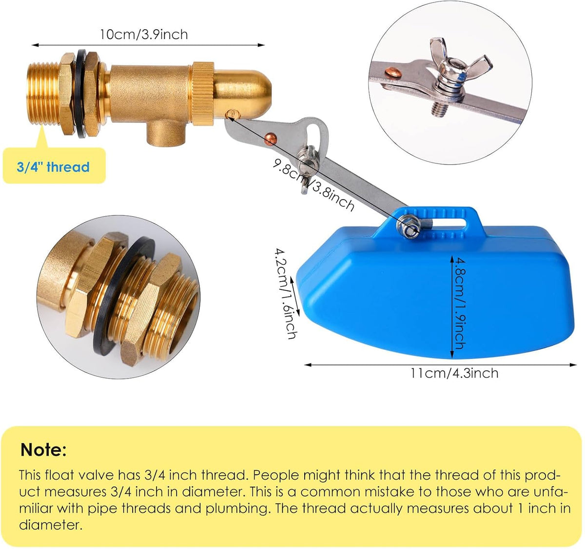 Brass Float Valve 3/4 Inch, Water Tank Float Valve Auto Fill