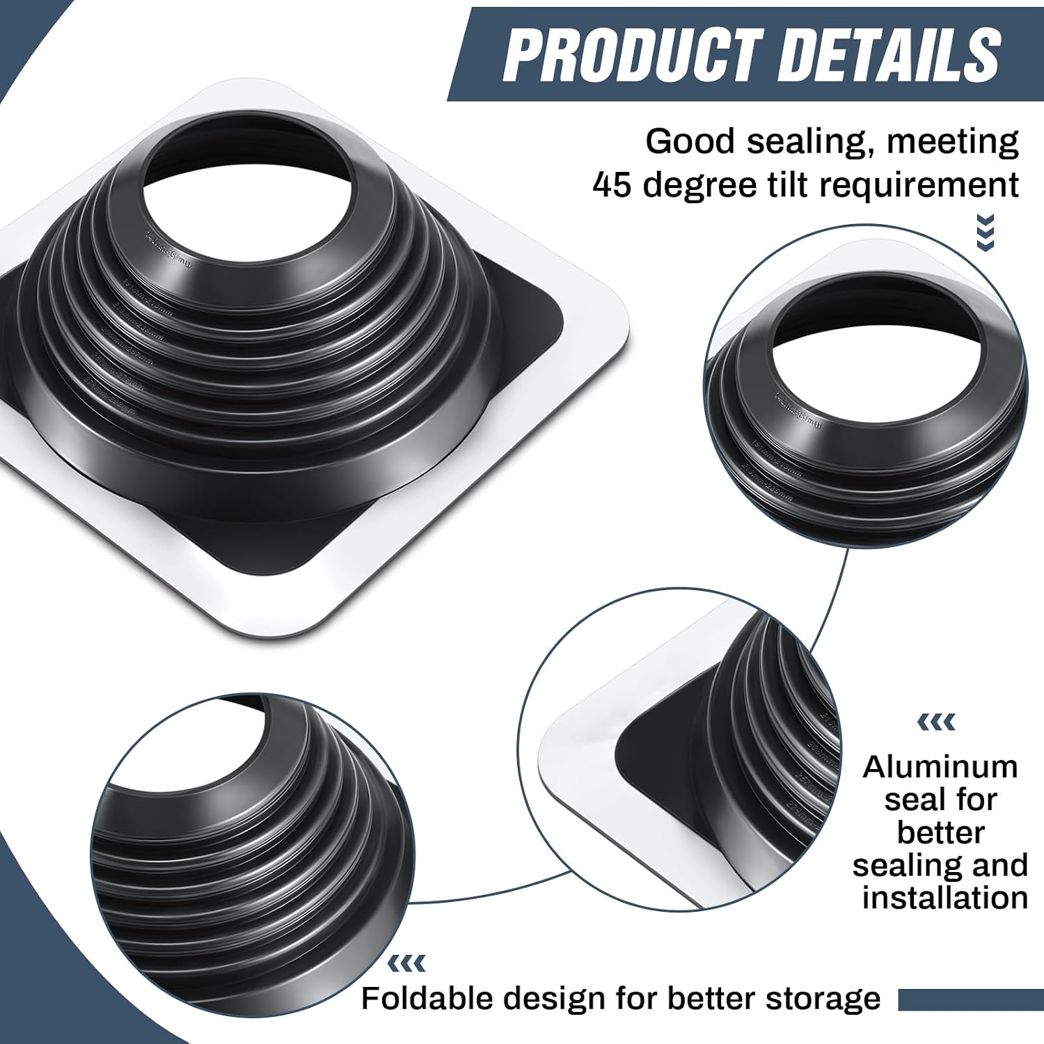 #8 Metal Roof Vent Boot Flashing Chimney Roof Boot for Pipe OD 7" to 13" Square Base Epdm Jack Stove Roofing Vent