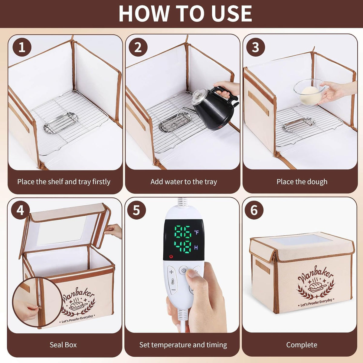 Folding Bread Proofing Box, 68-131F Temp Control 99H Timer, Foldable Dough Proofer for Sourdough Starter Pizza Yogurt