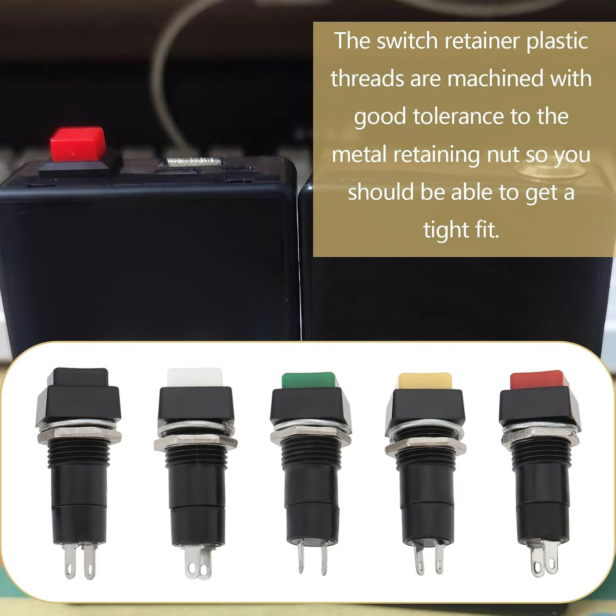 10pcs 12mm On Off Momentary Square Push Button Switch SPST Momentary Push Button Switch 250V/3A for Auto Electronics, Black White Yellow Green Red