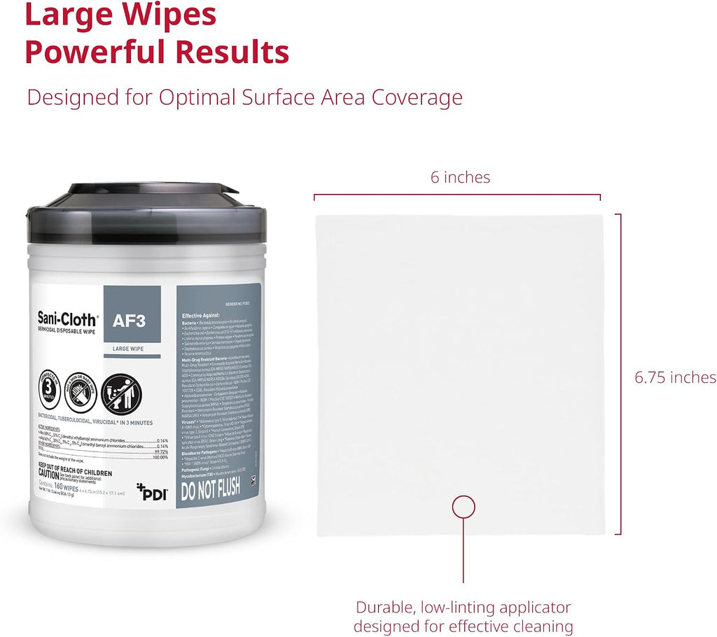 Sani-Cloth AF3, Surface Disinfecting Wipes, Fragrance Free, Alcohol-Free, Large Canister, 160 Wipes