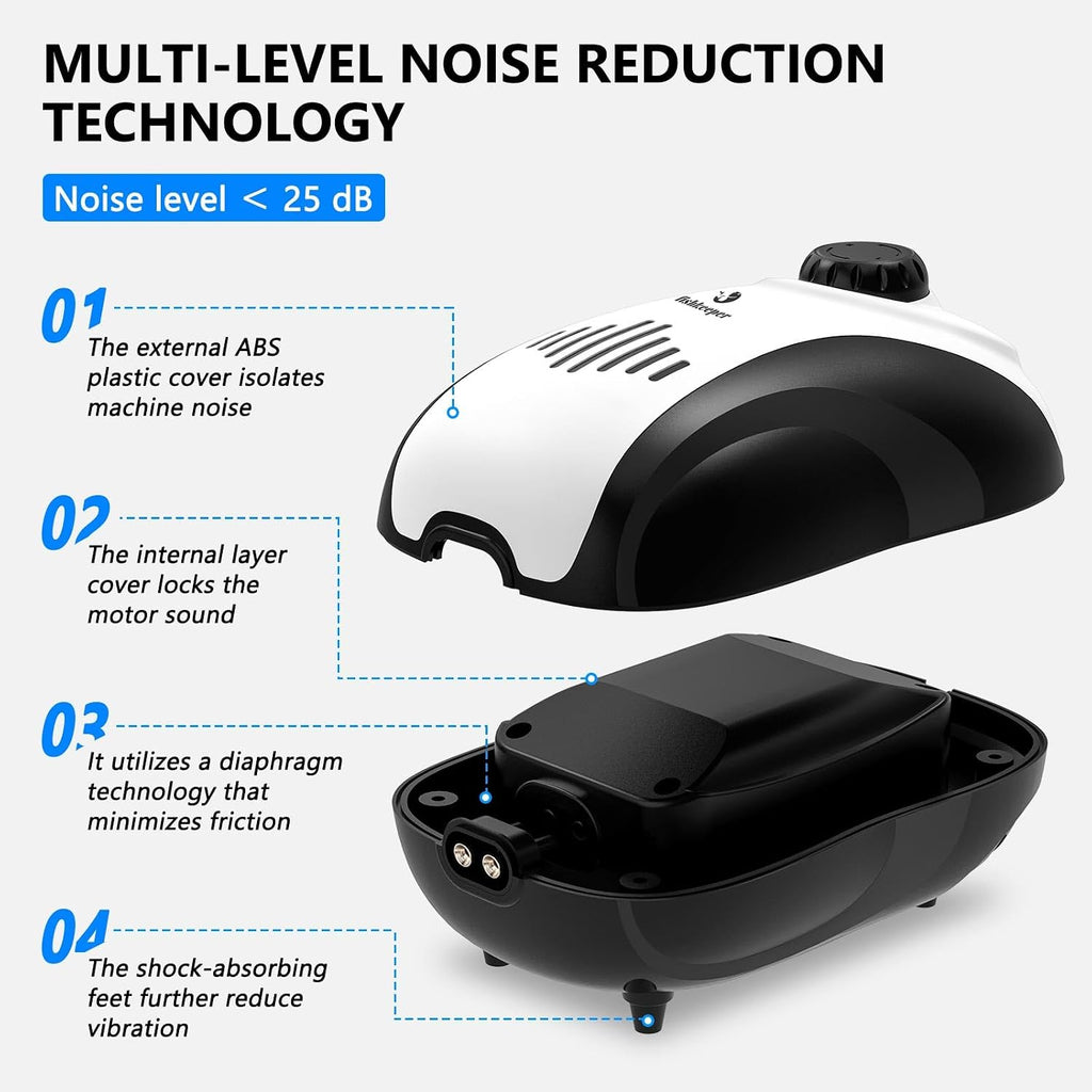 Aquarium Air Pump, 5W Dual Outlet Fish Tank Air Pump | Adjustable Airflow Oxygen Pump, Quiet Bubbler Aerator Pump