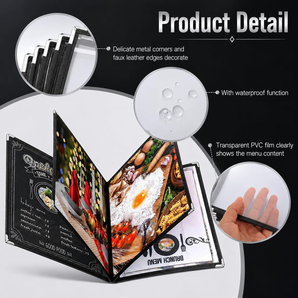 2 Pack Menu Covers, 8.5" x 11" Transparent Menu Covers, 6 Page 12 View Restaurant Menu Covers Menu Books Holder Fits