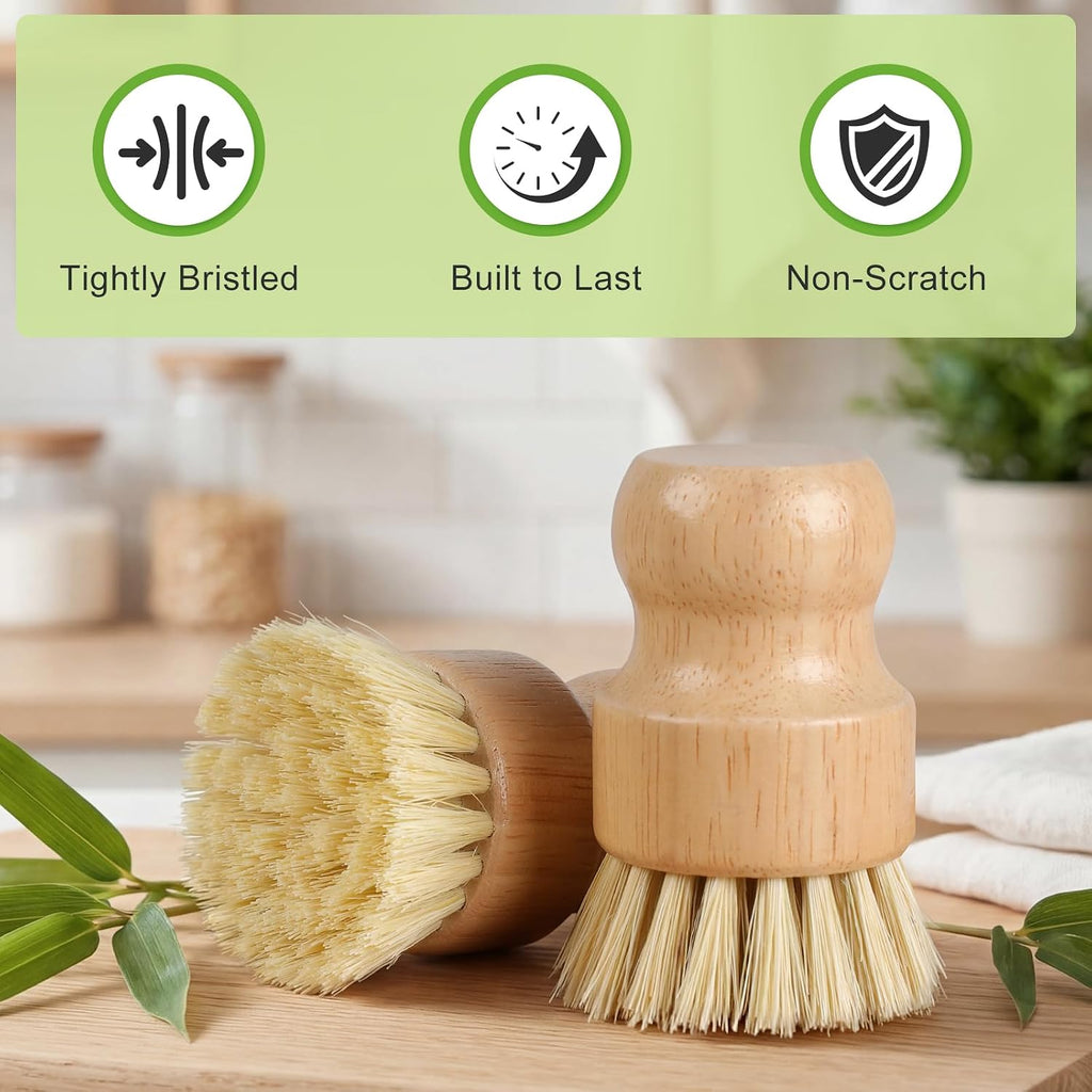 Bamboo Dish Brush, Natural Scrub Brush, 4 Pack Set